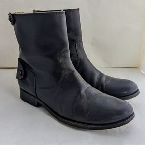 Frye Melissa Button Back Zip Short Boot Bootie Dark Brown Leather Women's 7.5